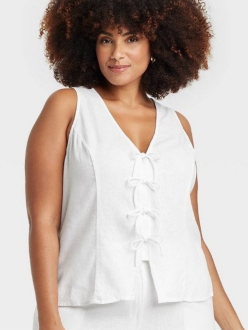 NWT A New Day Linen Blend Tie-front Sleeveless Top